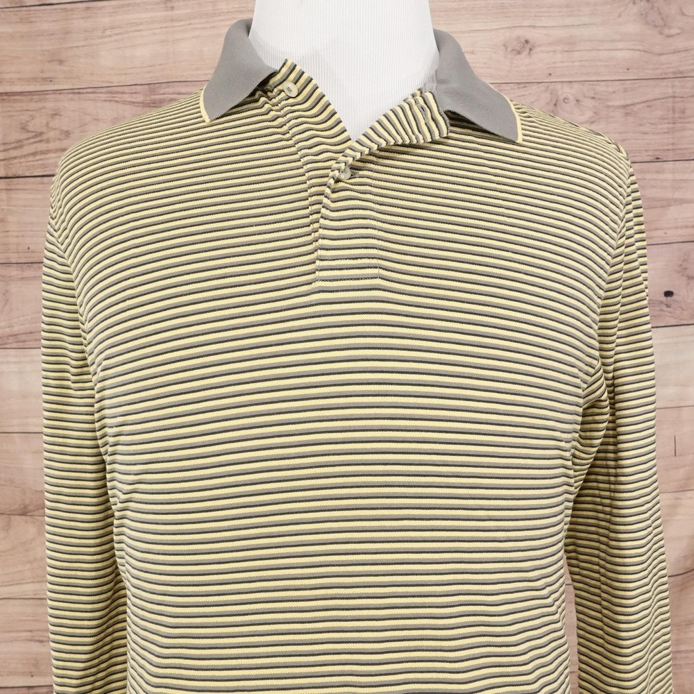 Daniel Cremieux Shirt Mens Large Yellow Gray Stripe Long Sleeve Polo Cotton